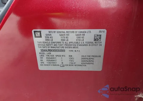 2014 GMC Terrain Sle-2 z USA, uszkodzony, nr VIN 2GKALREKXE6350569